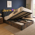 Lit coffre 140x200 gris anthracite bois et métal — avec rangement, sommier inclus