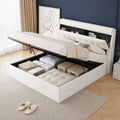 Lit coffre 140x190 blanc simili cuir capitonné — avec rangement, sommier inclus