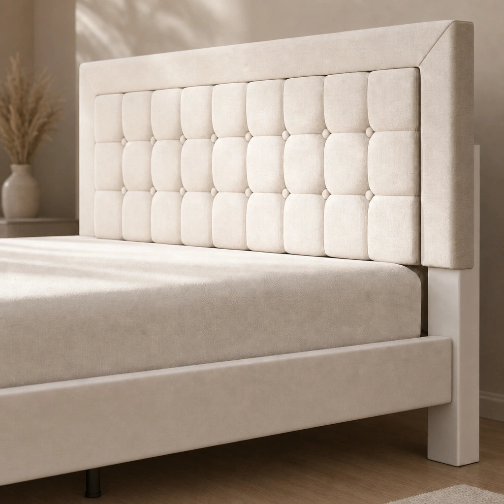 Lit Coffre Lin Capitonné Beige